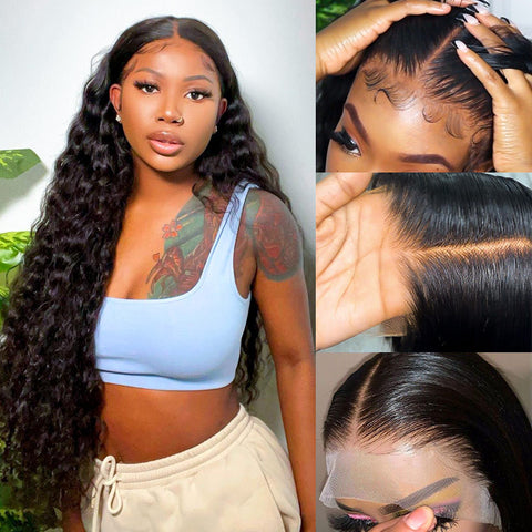 “Tyler Amir” 200% Density Italian Deep Wave Transparent Lace Frontal Lace Wig